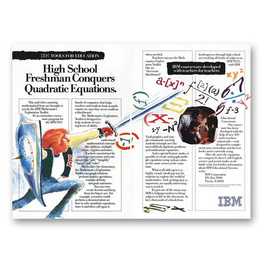 1989 IBM Computers High School Freshman Conquers Quadratic Equations Vintage Magazine Print Ad