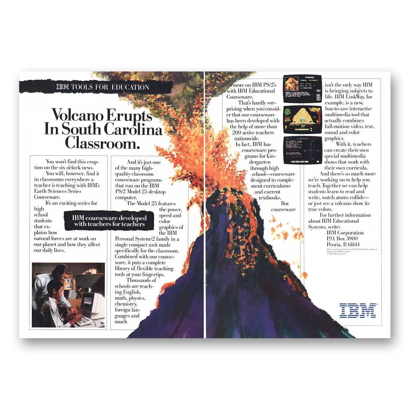 1989 IBM Computers Volcano Erupts in South Carolina Classroom Vintage Magazine Print Ad