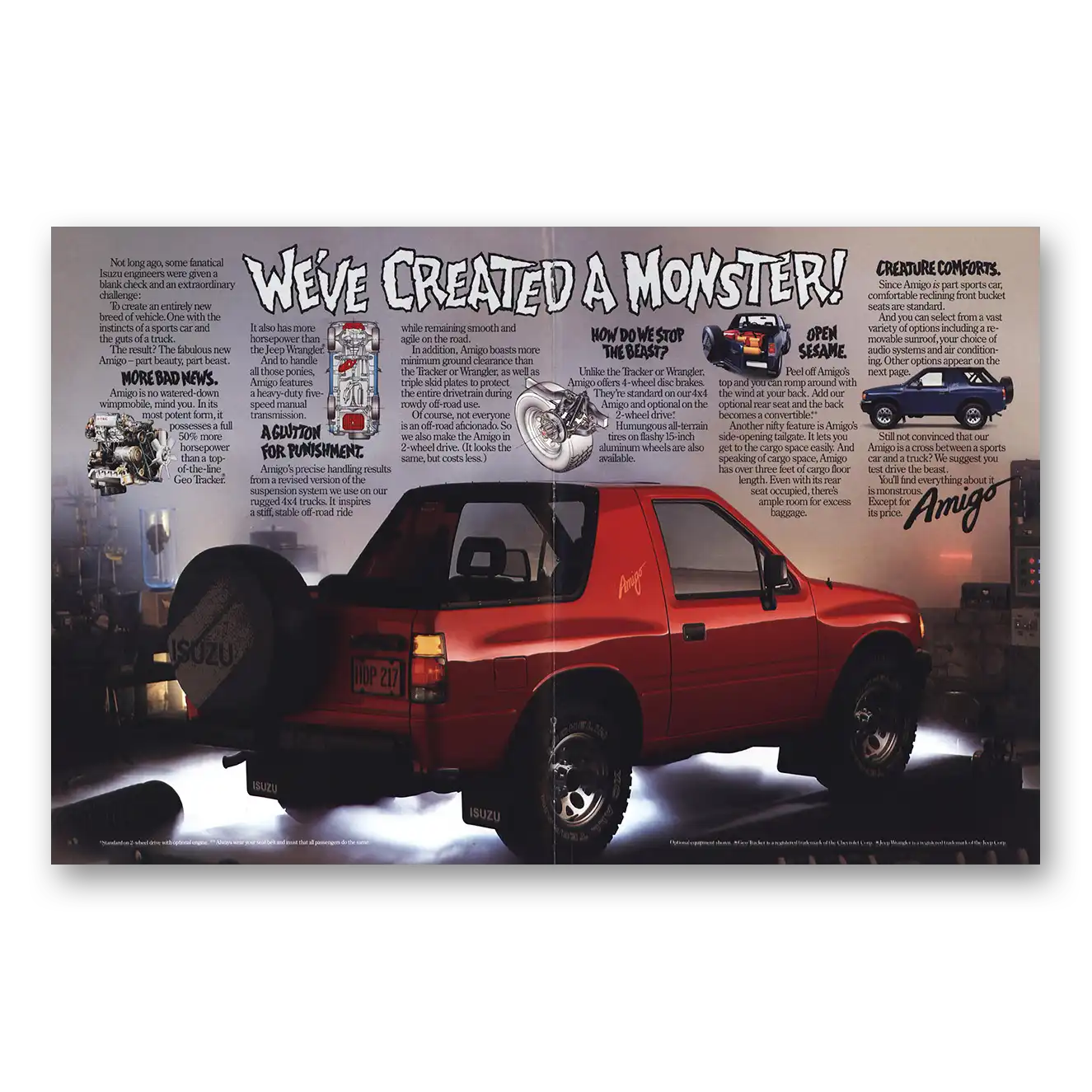 1989 Isuzu Amigo Amigo We've Created a Monster Vintage Magazine Print Ad