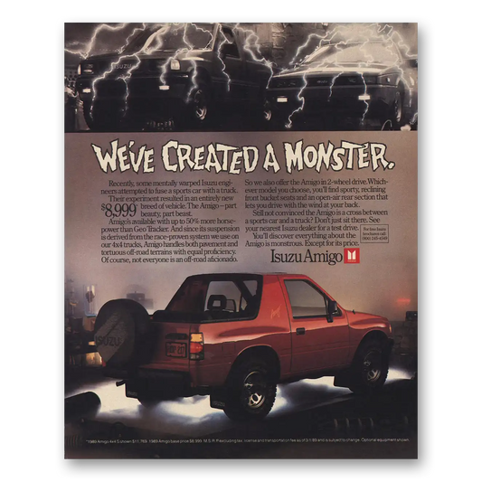 1989 Isuzu Amigo Created a Monster Vintage Magazine Print Ad