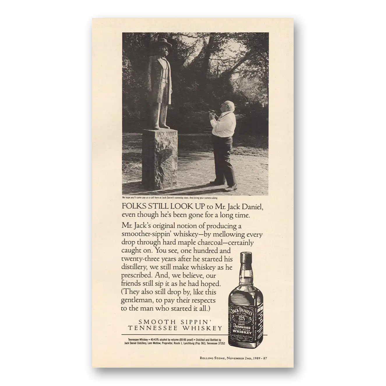 1989 Jack Daniels Folks Still Look Up Vintage Magazine Print Ad