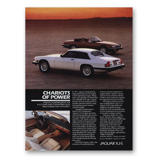 1989 Jaguar XJS Chariots of Power Vintage Magazine Print Ad