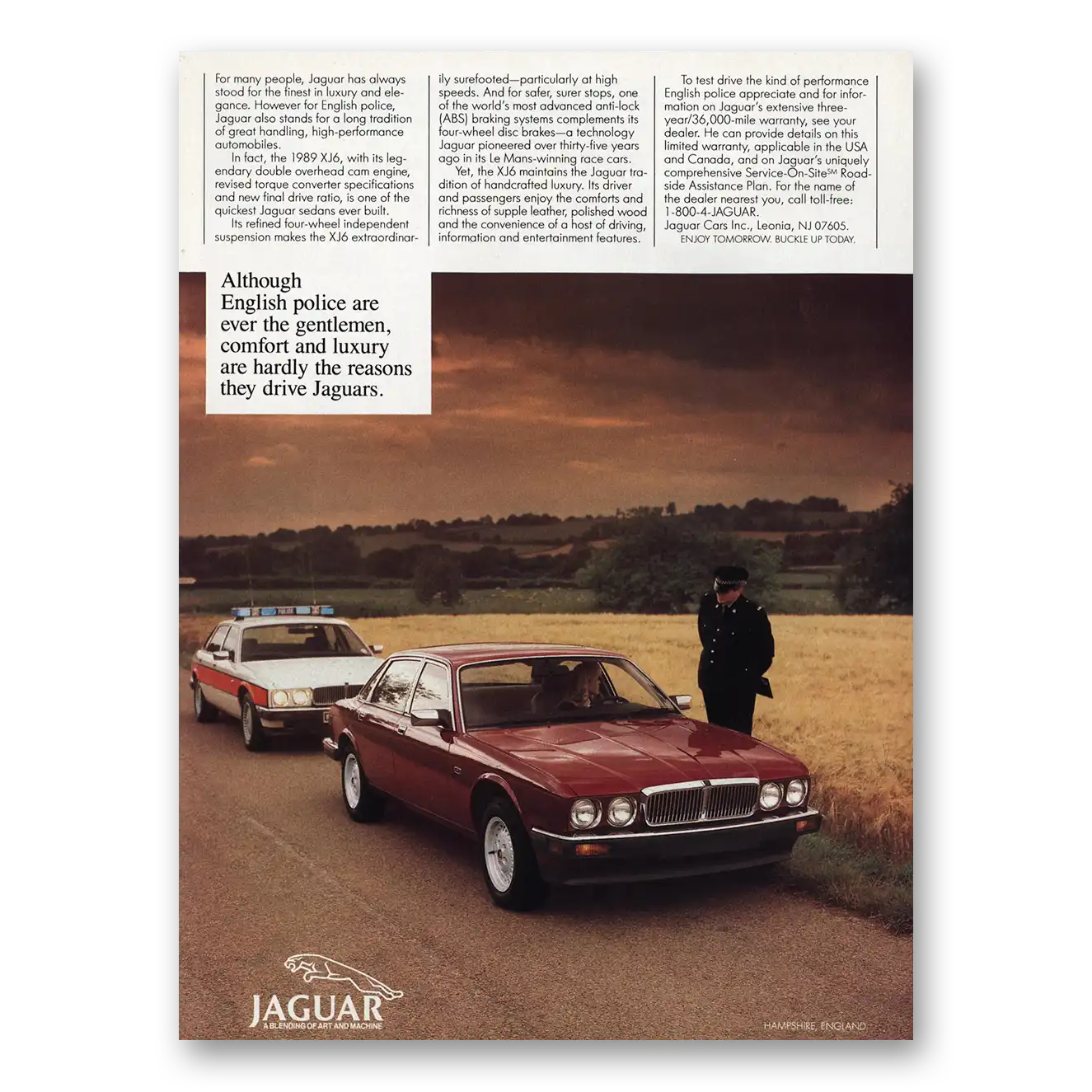 1989 Jaguar XJ6 English Police Are Ever the Gentlemen Vintage Magazine Print Ad