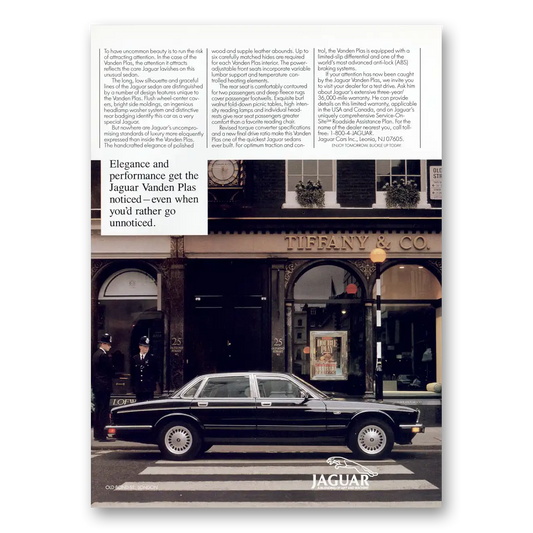 1989 Jaguar Vanden Plas Elegance and Performance Tiffanys Vintage Magazine Print Ad