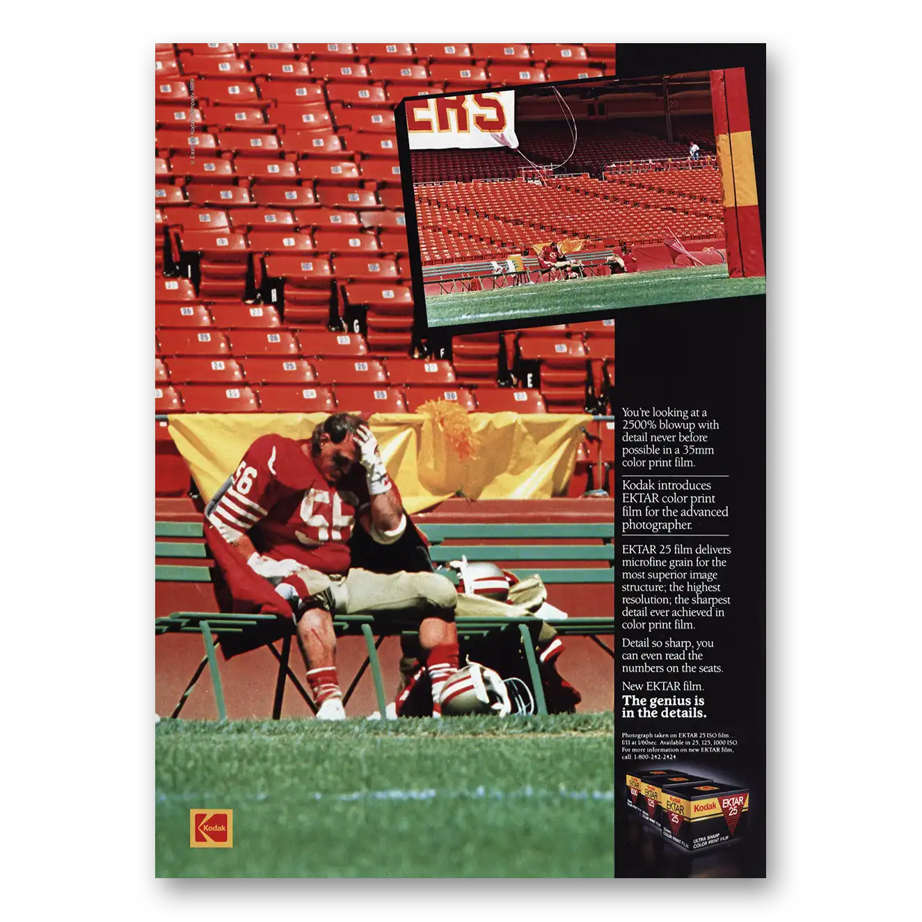 1989 Kodak Film EKTAR Film Football Vintage Magazine Print Ad