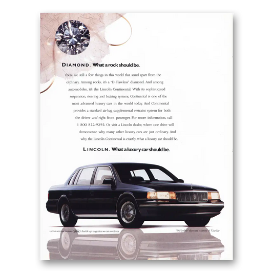 1989 Lincoln Continental Diamond What a Rock Should Be Vintage Magazine Print Ad