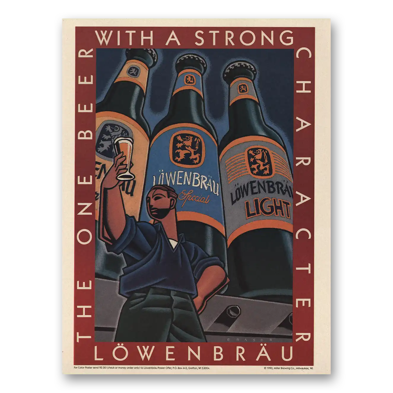 1989 Lowenbrau Beer Strong Character Vintage Magazine Print Ad