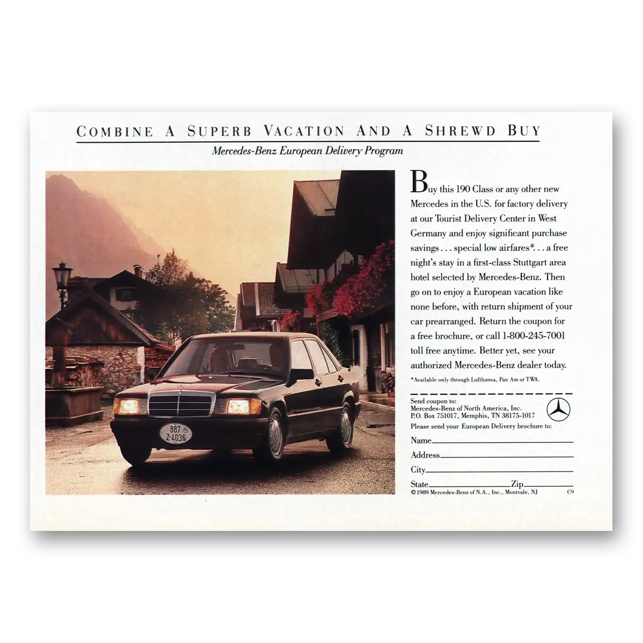 1989 Mercedes Benz Superb Vacation Shrewd Buy Vintage Magazine Print Ad