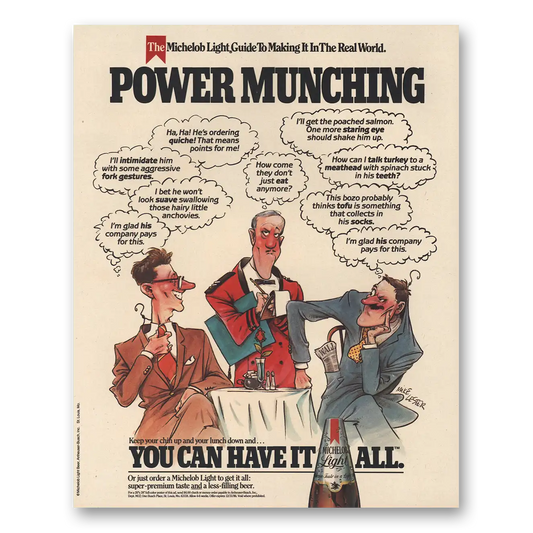 1986 Michelob Beer Light Power Munching Vintage Magazine Print Ad