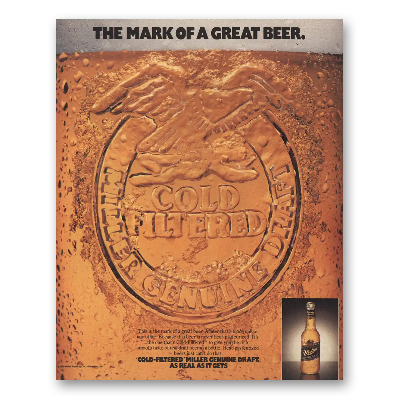 1989 Miller Beer Mark of Great Beer Vintage Magazine Print Ad