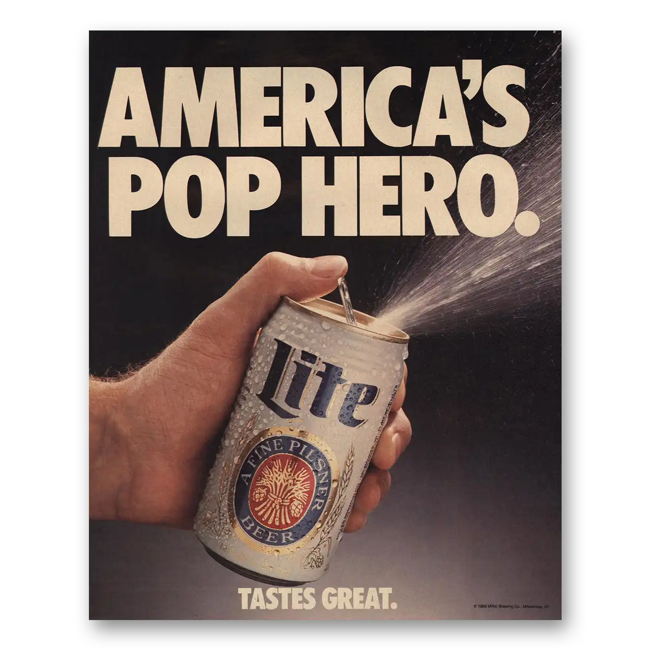 1989 Miller Lite Beer Americas Pop Hero Vintage Magazine Print Ad