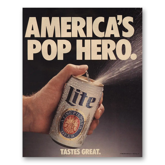 1989 Miller Lite Beer Americas Pop Hero Vintage Magazine Print Ad