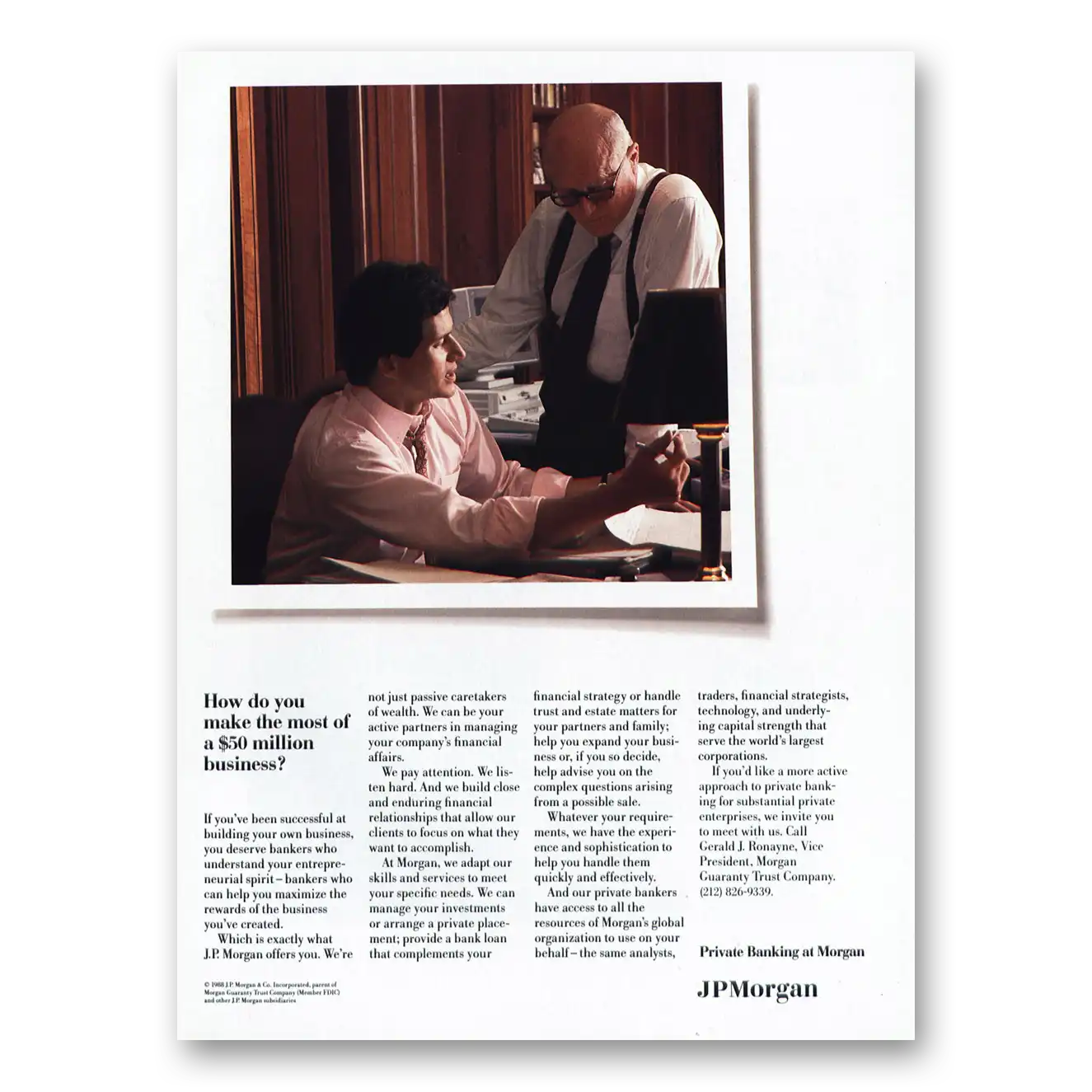 1989 JP Morgan Make the Most 50 Million Business Vintage Magazine Print Ad