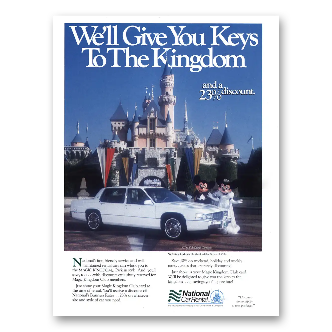 1989 National Car Rental Keys to Kingdom Disney Vintage Magazine Print Ad