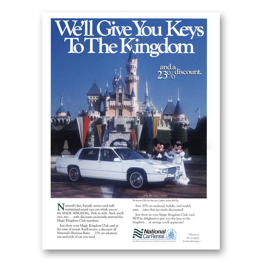 1989 National Car Rental Keys to Kingdom Disney Vintage Magazine Print Ad