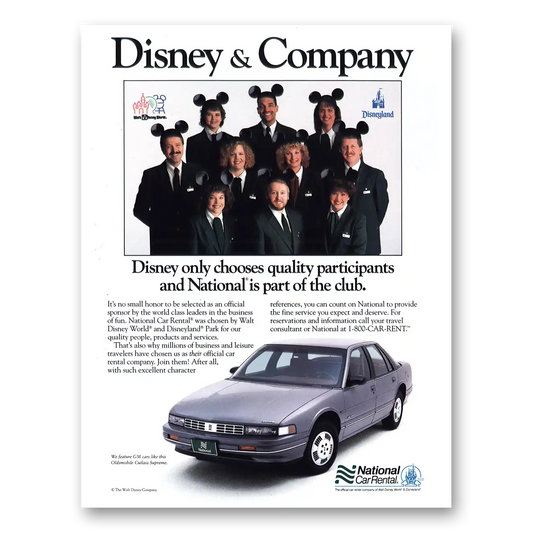 1989 National Car Rental Disney & Company Vintage Magazine Print Ad