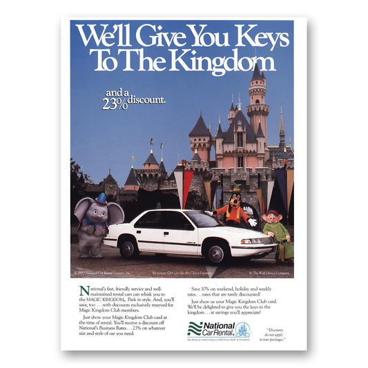 1989 National Car Rental Keys to Kingdom Disney Vintage Magazine Print Ad