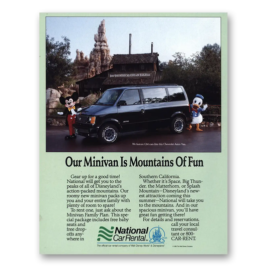 1989 National Car Rental Mountains of Fun Disneyland Vintage Magazine Print Ad