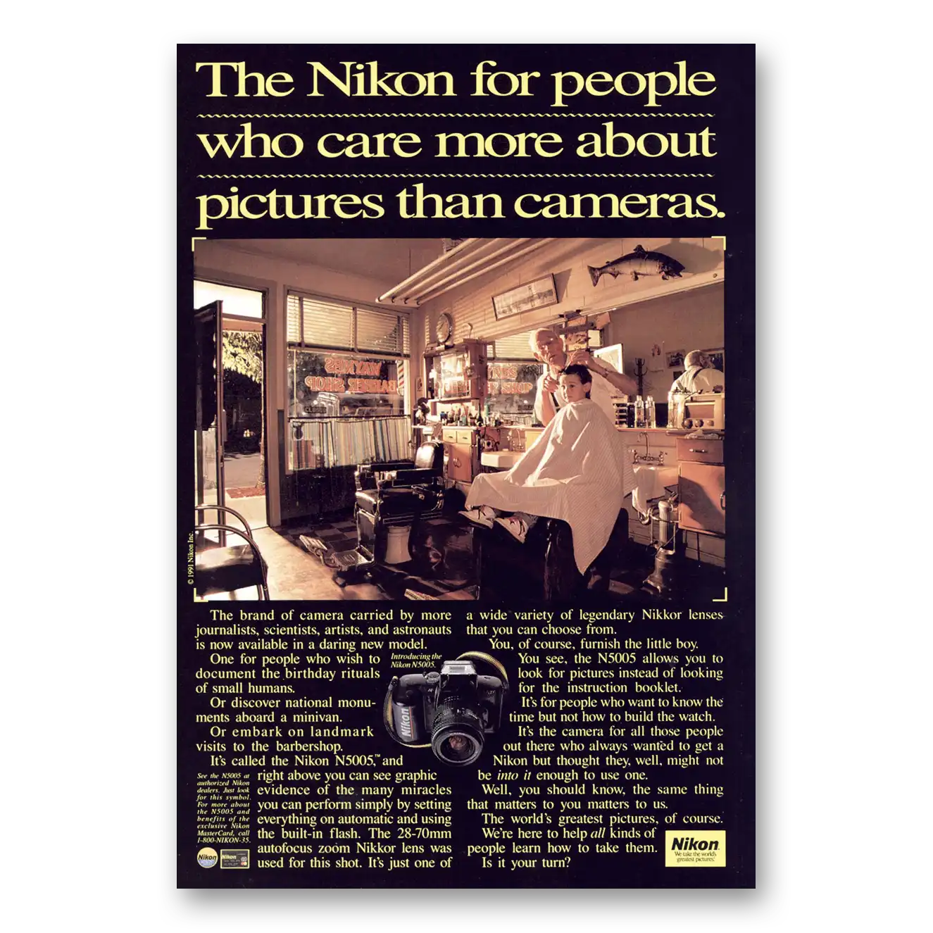 1989 Nikon Camera Barber Shop People Who Care More Vintage Magazine Print Ad