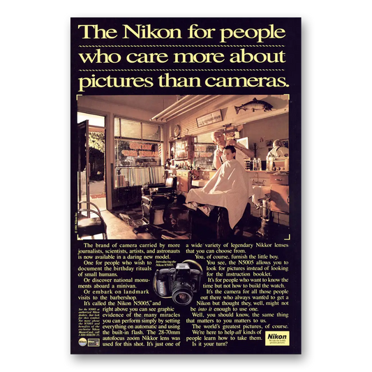 1989 Nikon Camera Barber Shop People Who Care More Vintage Magazine Print Ad