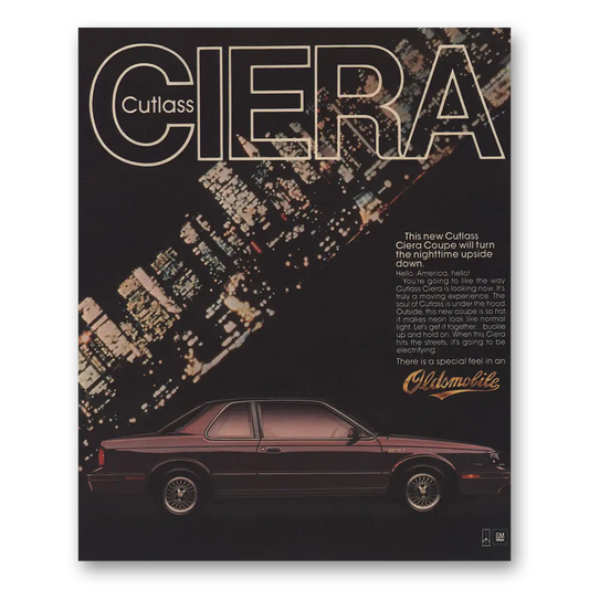 1986 Oldsmobile Cutlass Ciera Turn Nighttime Upside Down Vintage Magazine Print Ad