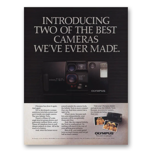 1989 Olympus Camera Two of the Best Cameras Ever Made Vintage Magazine Print Ad