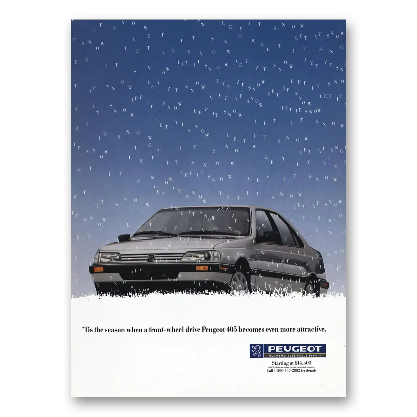 1989 Peugeot 405 Tis the Season Front Wheel Drive Vintage Magazine Print Ad