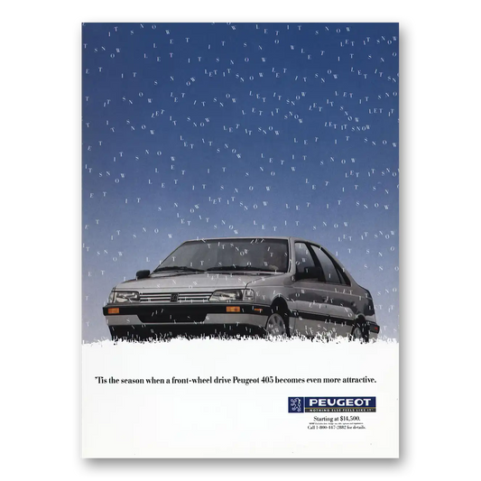 1989 Peugeot 405 Tis the Season Front Wheel Drive Vintage Magazine Print Ad