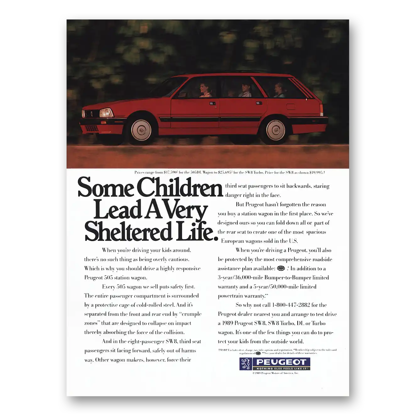 1989 Peugeot 505 Station Wagon Some Children Lead Very Sheltered Life Vintage Magazine Print Ad