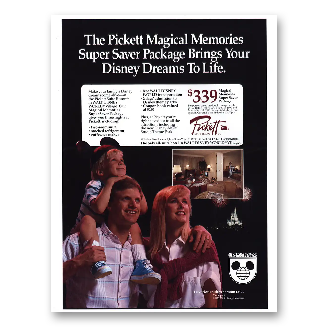 1989 Pickett Suite Resort Disney World Village Vintage Magazine Print Ad