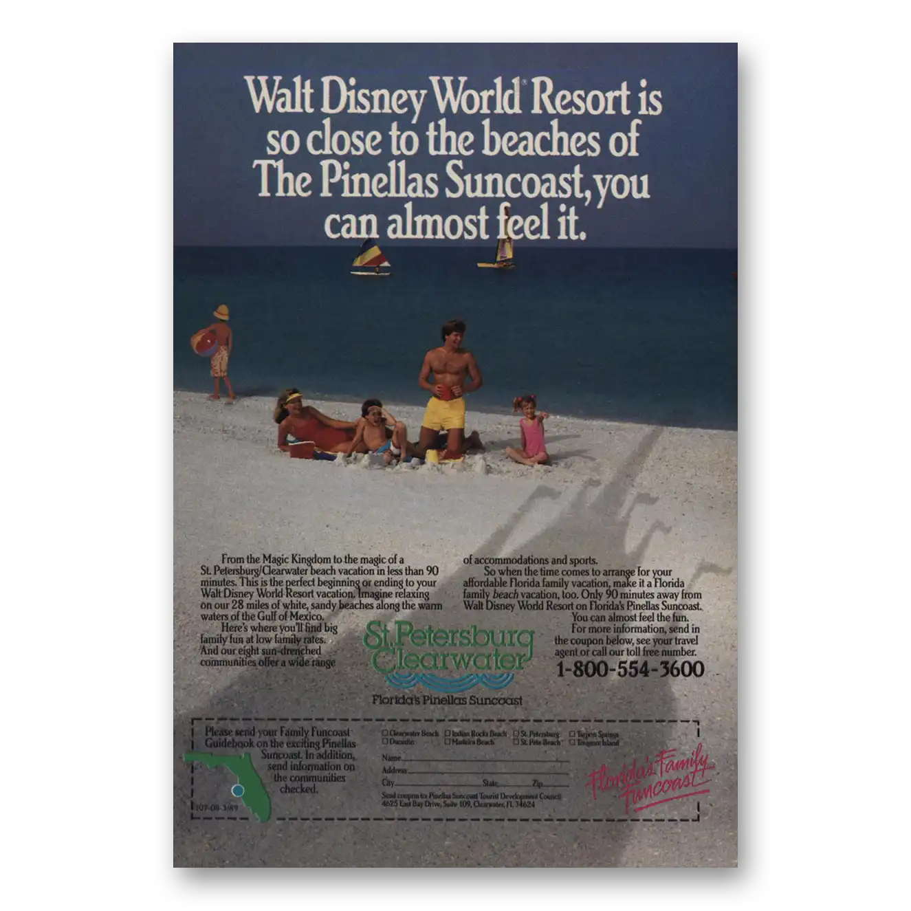 1989 Pinellas Suncoast Walt Disney World Resort Is So Close Vintage Magazine Print Ad