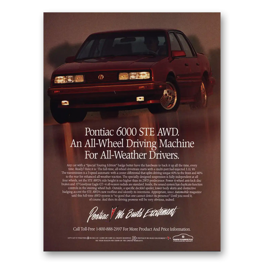 1989 Pontiac 6000 All Wheel Driving Machine Vintage Magazine Print Ad