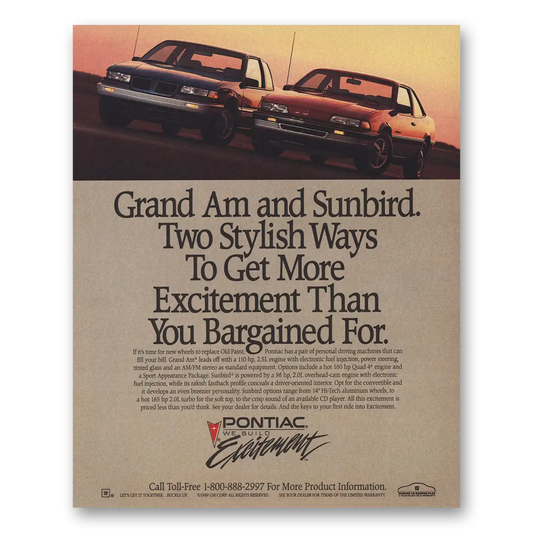 1989 Pontiac Grand Am Sunbird Two Stylish Ways Vintage Magazine Print Ad