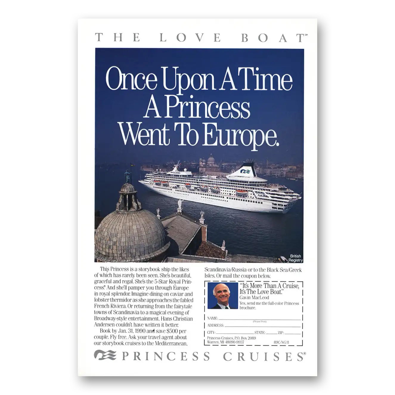 1989 Princess Cruises Love Boat Once Upon a Time Vintage Magazine Print Ad