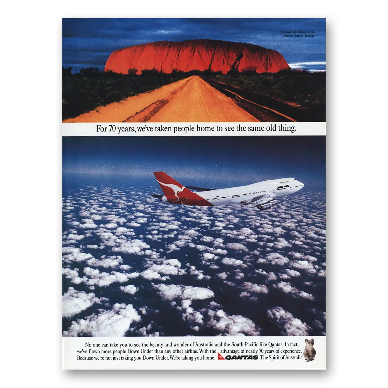 1989 Qantas Airlines Ayers Rock Vintage Magazine Print Ad