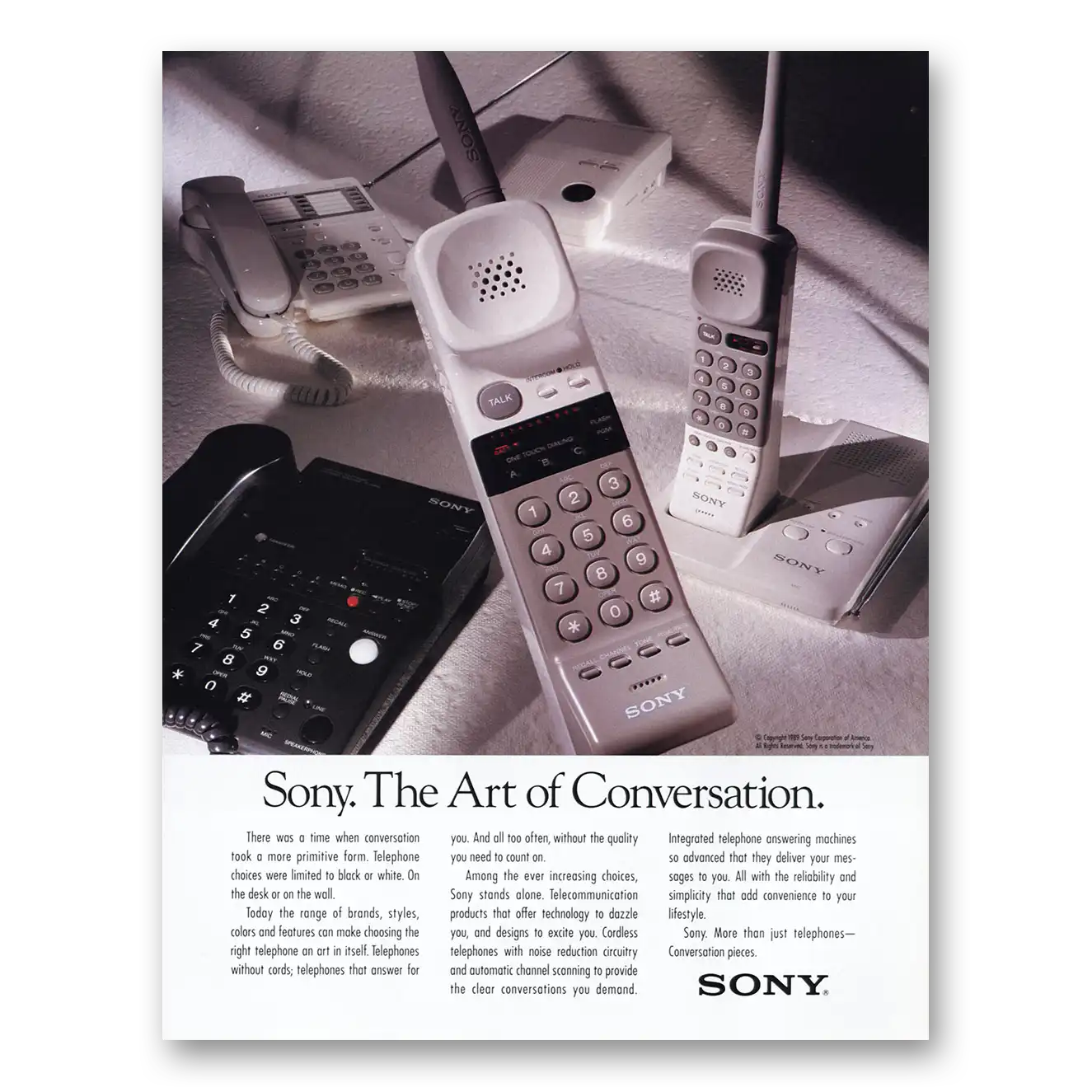 1989 Sony Telephone Art of Conversation Vintage Magazine Print Ad