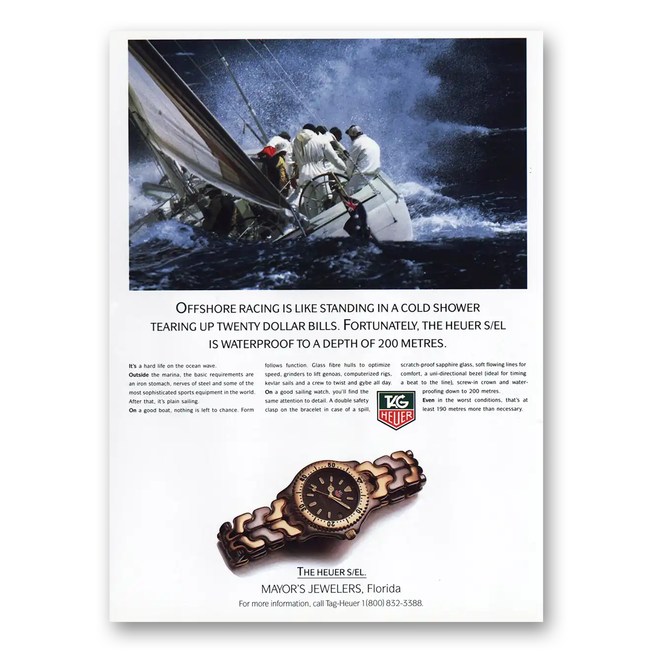 1989 Tag Heuer Watch Offshore Racing Is Like Standing In a Cold Shower Vintage Magazine Print Ad