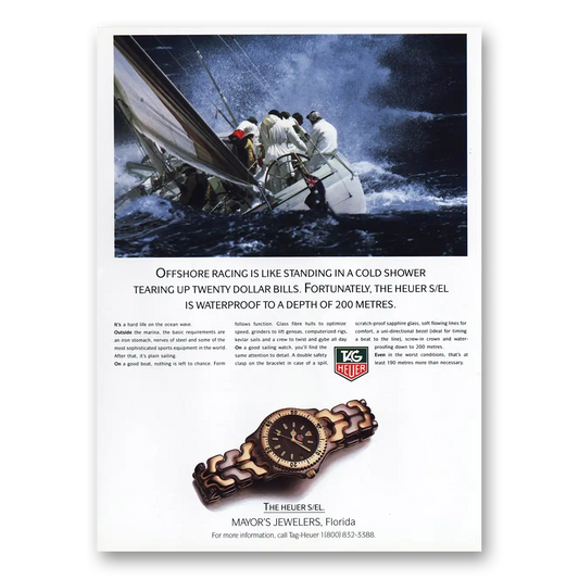 1989 Tag Heuer Watch Offshore Racing Is Like Standing In a Cold Shower Vintage Magazine Print Ad