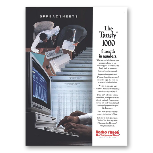 1989 Tandy Computer Spreadsheets Vintage Magazine Print Ad