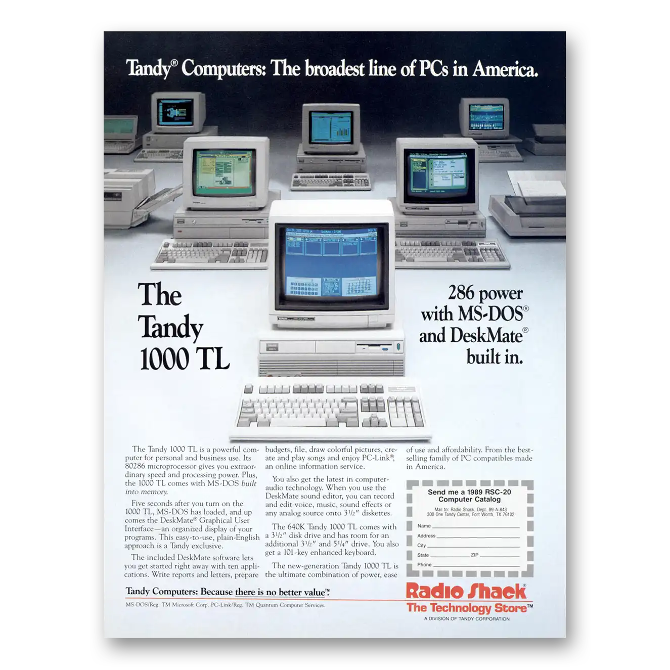 1989 Tandy Computer Broadest Lines of PCs in America Vintage Magazine Print Ad