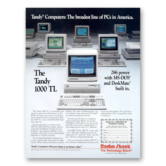 1989 Tandy Computer Broadest Lines of PCs in America Vintage Magazine Print Ad