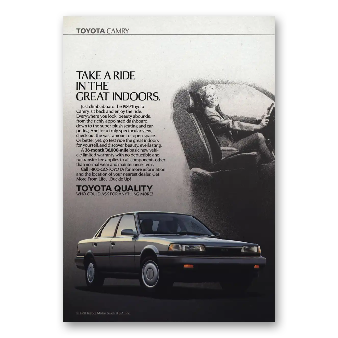 1989 Toyota Camry Take a Ride In the Great Indoors Vintage Magazine Print Ad