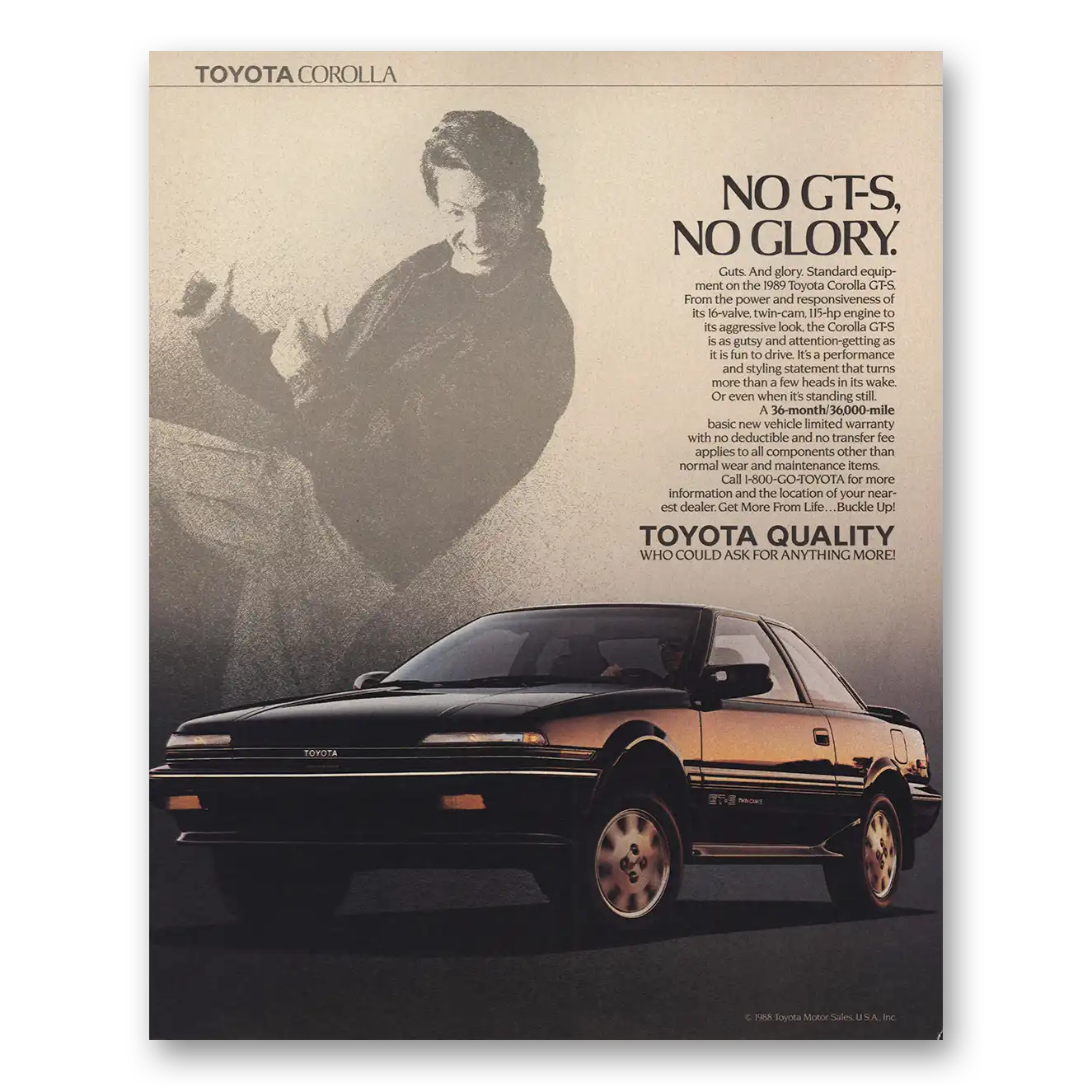 1989 Toyota Corolla No GTS No Glory Vintage Magazine Print Ad