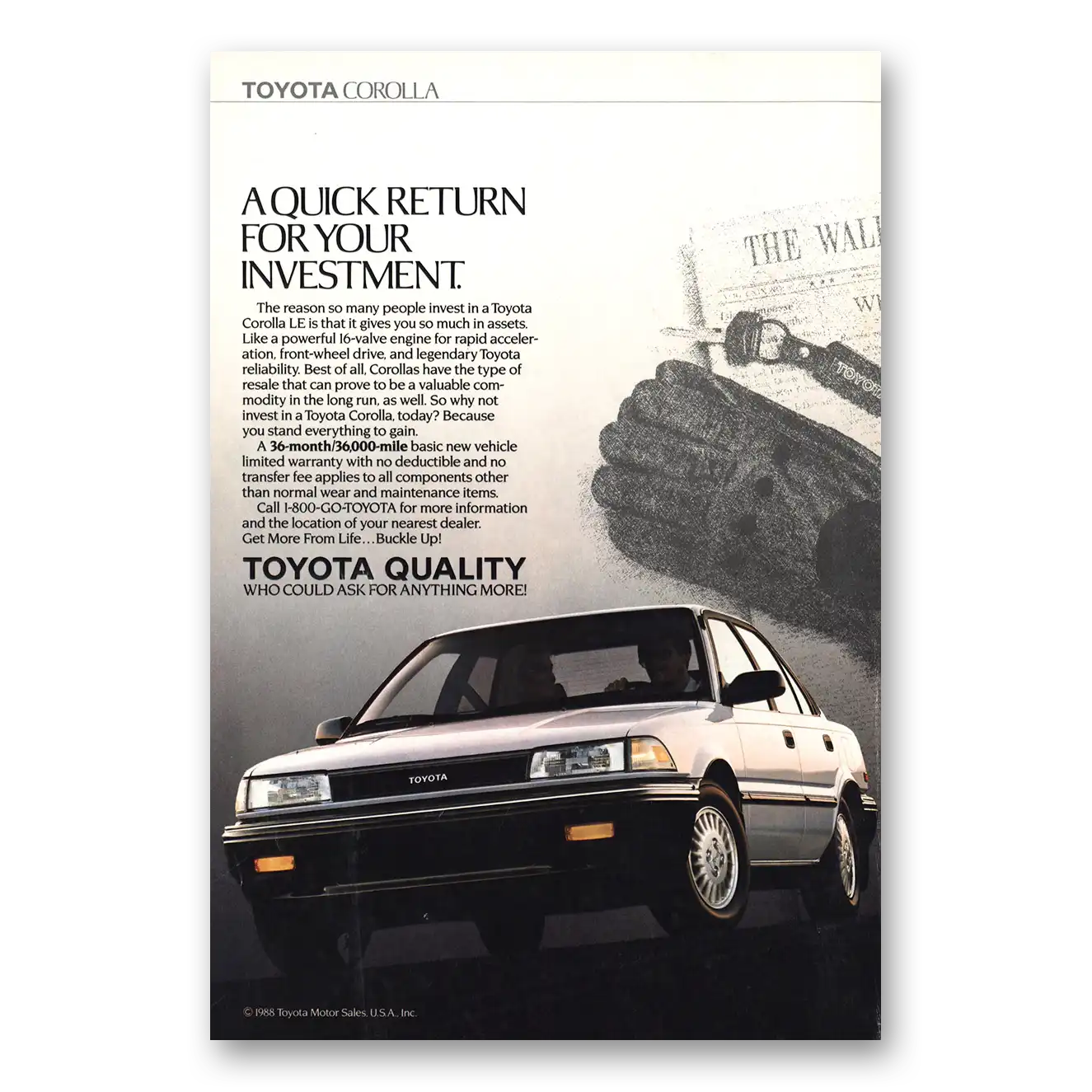 1989 Toyota Corolla Quick Return Vintage Magazine Print Ad