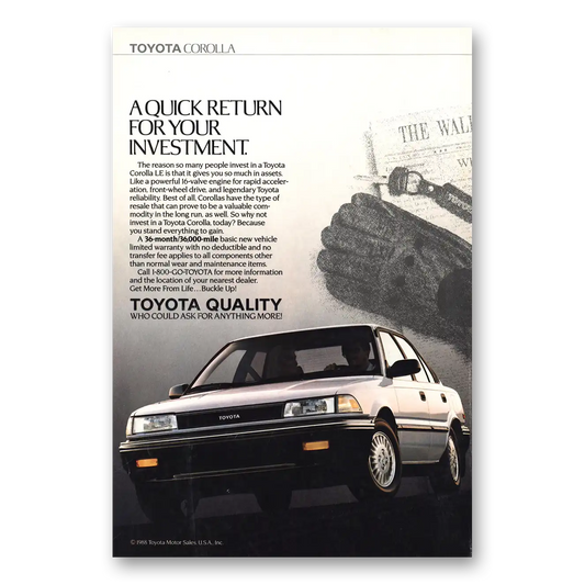 1989 Toyota Corolla Quick Return Vintage Magazine Print Ad