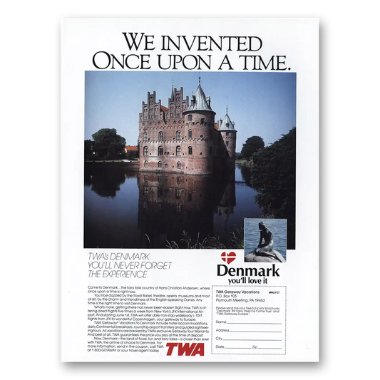 1989 TWA Airlines Invented a Once Upon a Time Denmark Vintage Magazine Print Ad