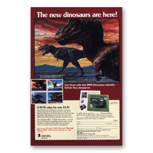 1989 United States Postal Service USPS United States Postal Service Dinosaurs Vintage Magazine Print Ad