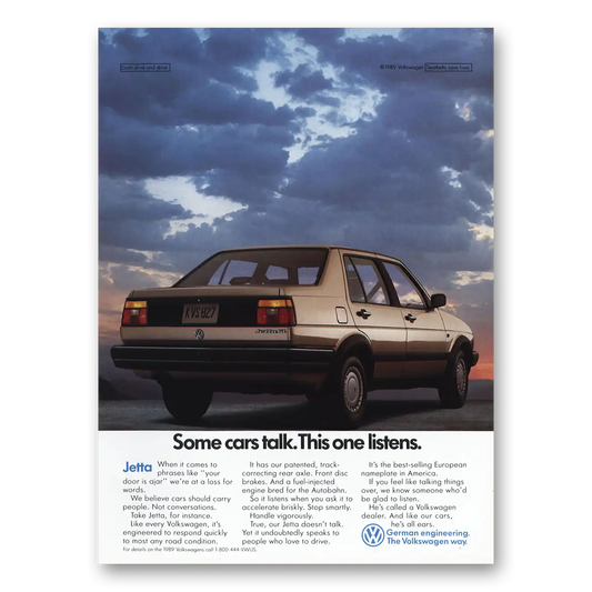 1989 Volkswagen Jetta Some Cars Talk This One Listens Vintage Magazine Print Ad