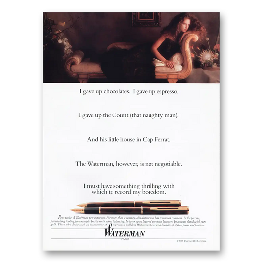 1989 Watermans Pen I Gave Up Chocolates Vintage Magazine Print Ad