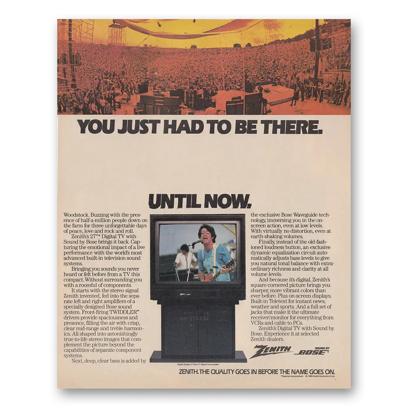 1989 Zenith Television You Just Had to Be There Woodstock Vintage Magazine Print Ad